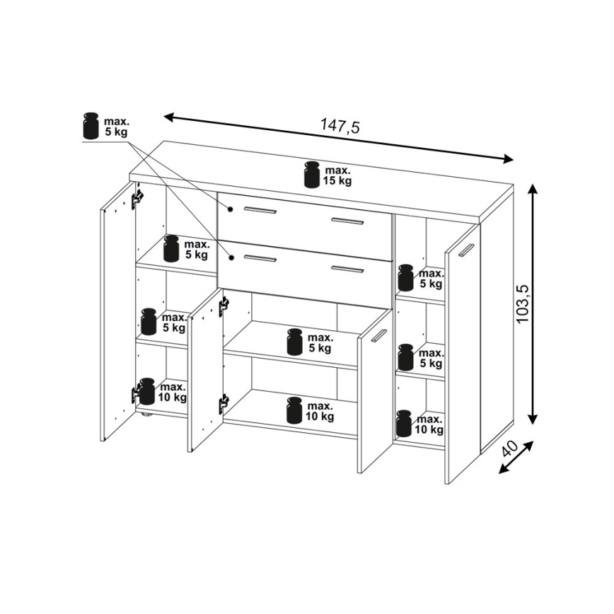 Lipasto BRUNO sonoma-tammi/valkoinen