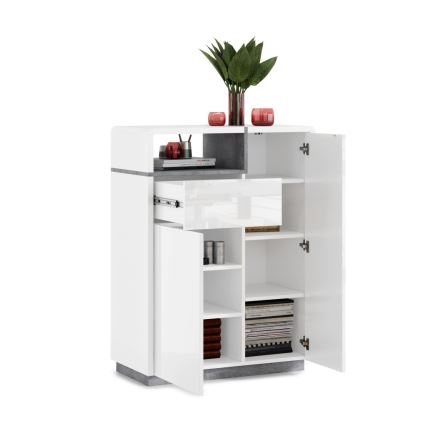 Lipasto FRED yhdellä laatikolla, valkoinen/harmaa