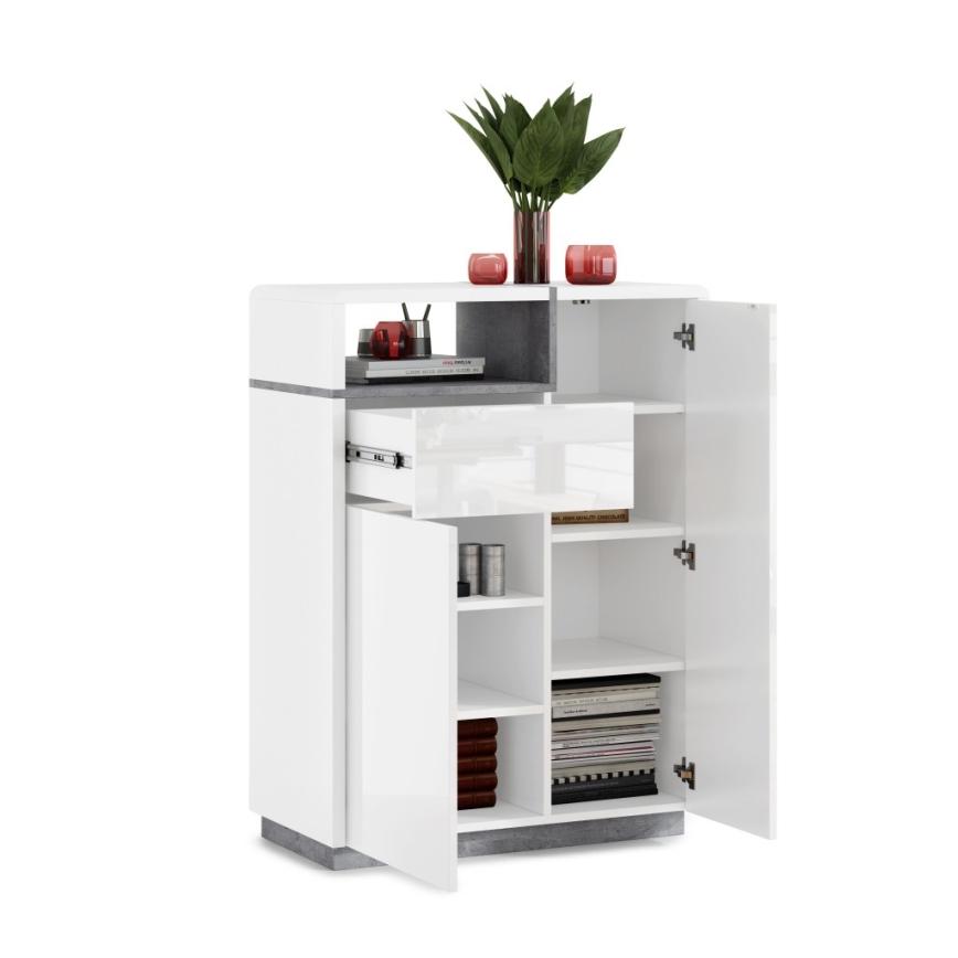 Lipasto FRED yhdellä laatikolla, valkoinen/harmaa