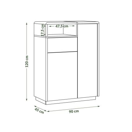 Lipasto FRED yhdellä laatikolla, valkoinen/harmaa