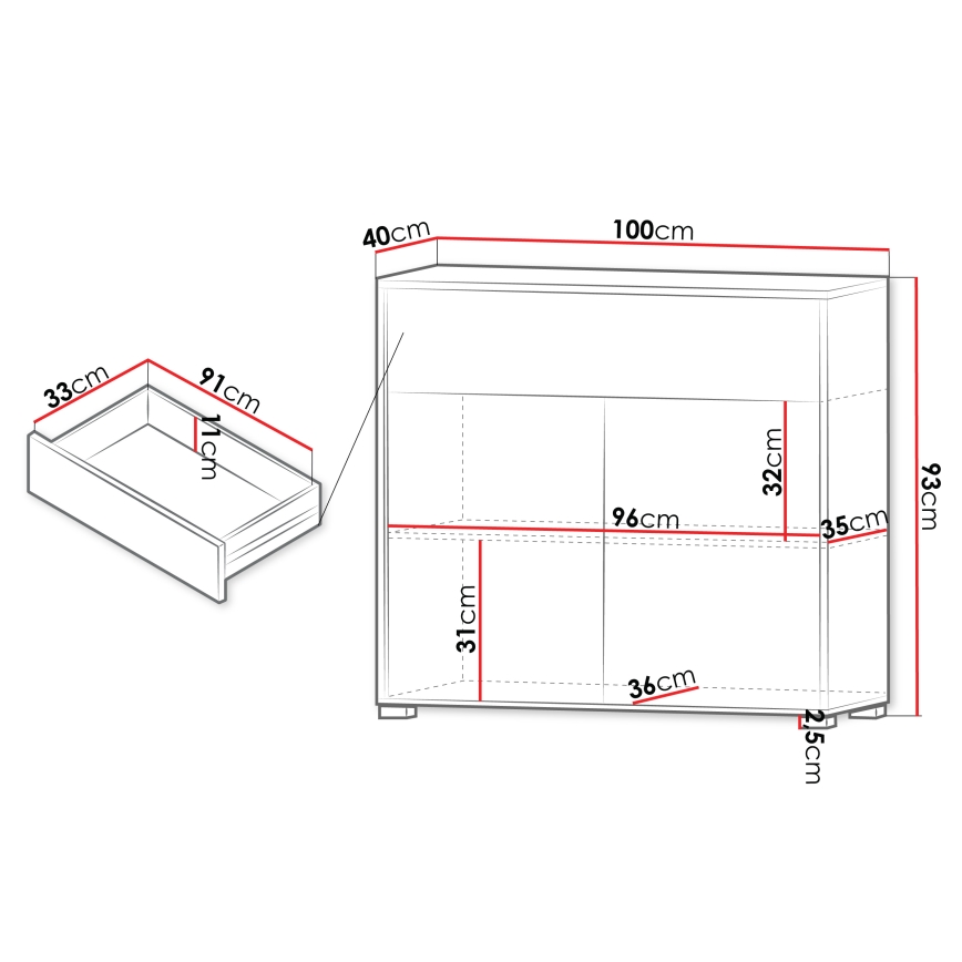 Lipasto GESITA 93x100 cm Cremona-tammi