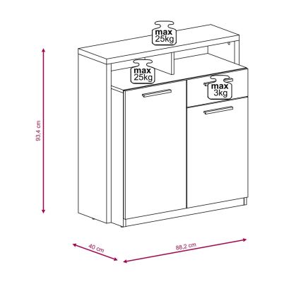 Lipasto LEBY, sonoma‑tammi/valkoinen
