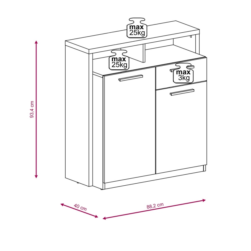 Lipasto LEBY, sonoma‑tammi/valkoinen