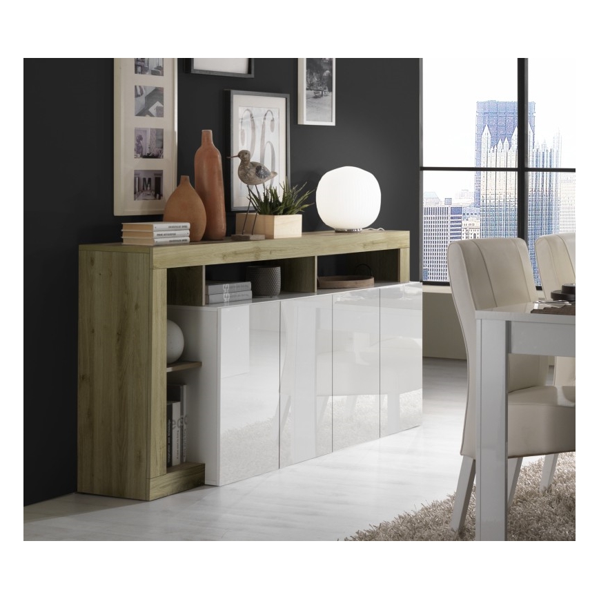 Lipasto LENOR 184 x 93 x 42 cm, valkoinen/vaalea tammi