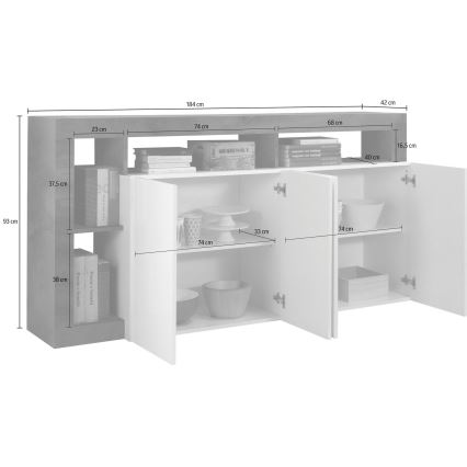 Lipasto LENOR 184 x 93 x 42 cm, valkoinen/vaalea tammi