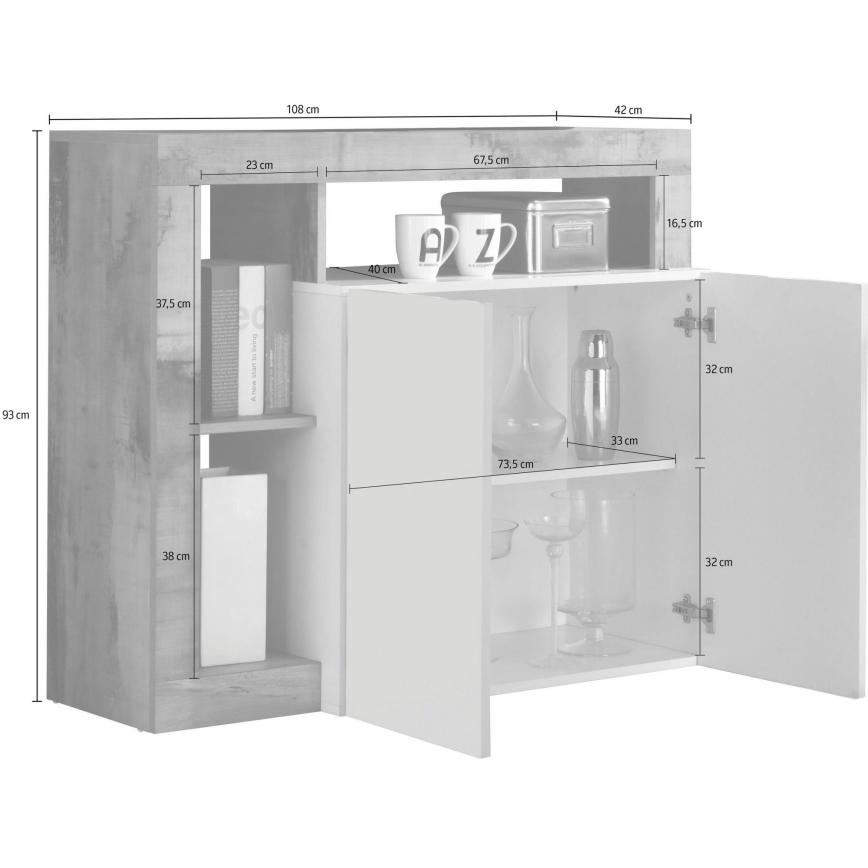 Lipasto LENOR valkoinen/harmaa betoni