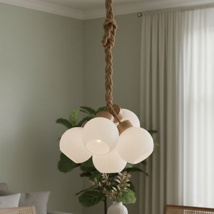 LOOMIS-riippuvalaisin johdolla 5xE27/15W/230V 130 cm beige/tammi