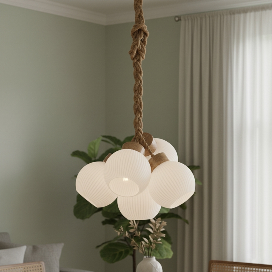 LOOMIS-riippuvalaisin johdolla 5xE27/15W/230V 130 cm beige/tammi