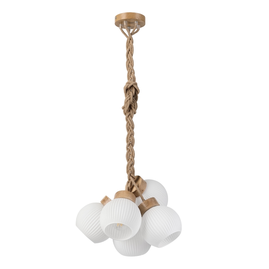 LOOMIS-riippuvalaisin johdolla 5xE27/15W/230V 130 cm beige/tammi