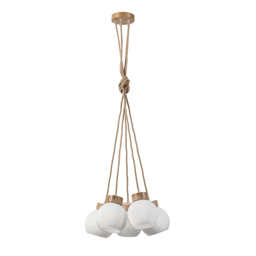 LOOMIS-riippuvalaisin johdolla 5xE27/15W/230V 130 cm beige/tammi