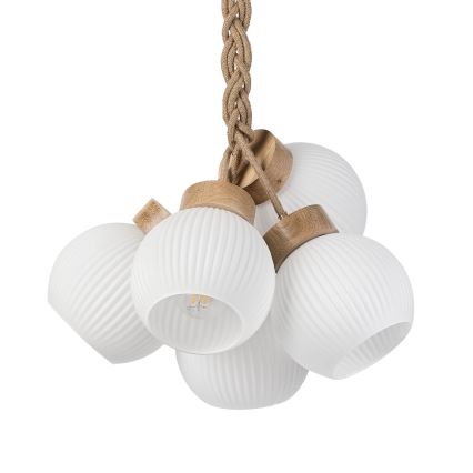 LOOMIS-riippuvalaisin johdolla 5xE27/15W/230V 130 cm beige/tammi