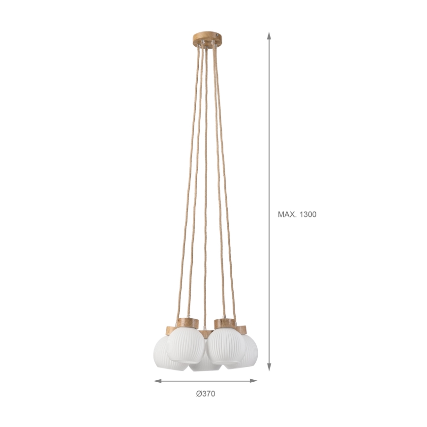 LOOMIS-riippuvalaisin johdolla 5xE27/15W/230V 130 cm beige/tammi