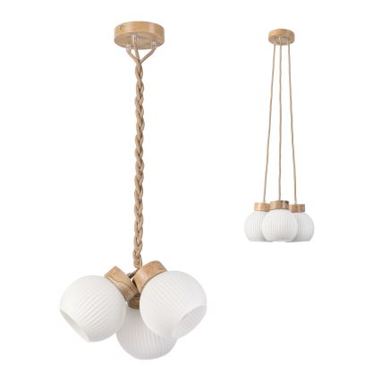 LOOMIS-riippuvalaisin kaapelilla 3xE27/15W/230V 83 cm beige/tammi