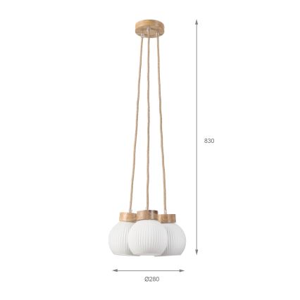 LOOMIS-riippuvalaisin kaapelilla 3xE27/15W/230V 83 cm beige/tammi