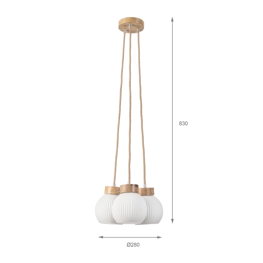 LOOMIS-riippuvalaisin kaapelilla 3xE27/15W/230V 83 cm beige/tammi