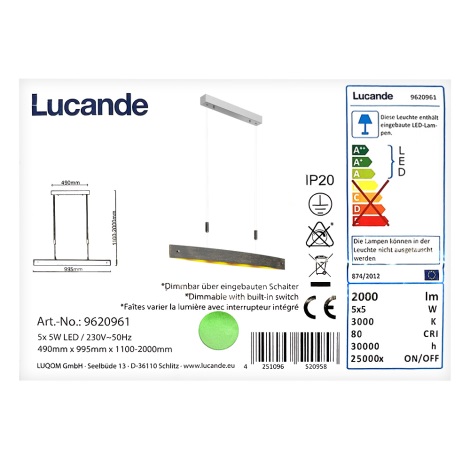 Lucande - LED Himmennettävä kattokruunu johdossa LIO 5xLED/5W/230V