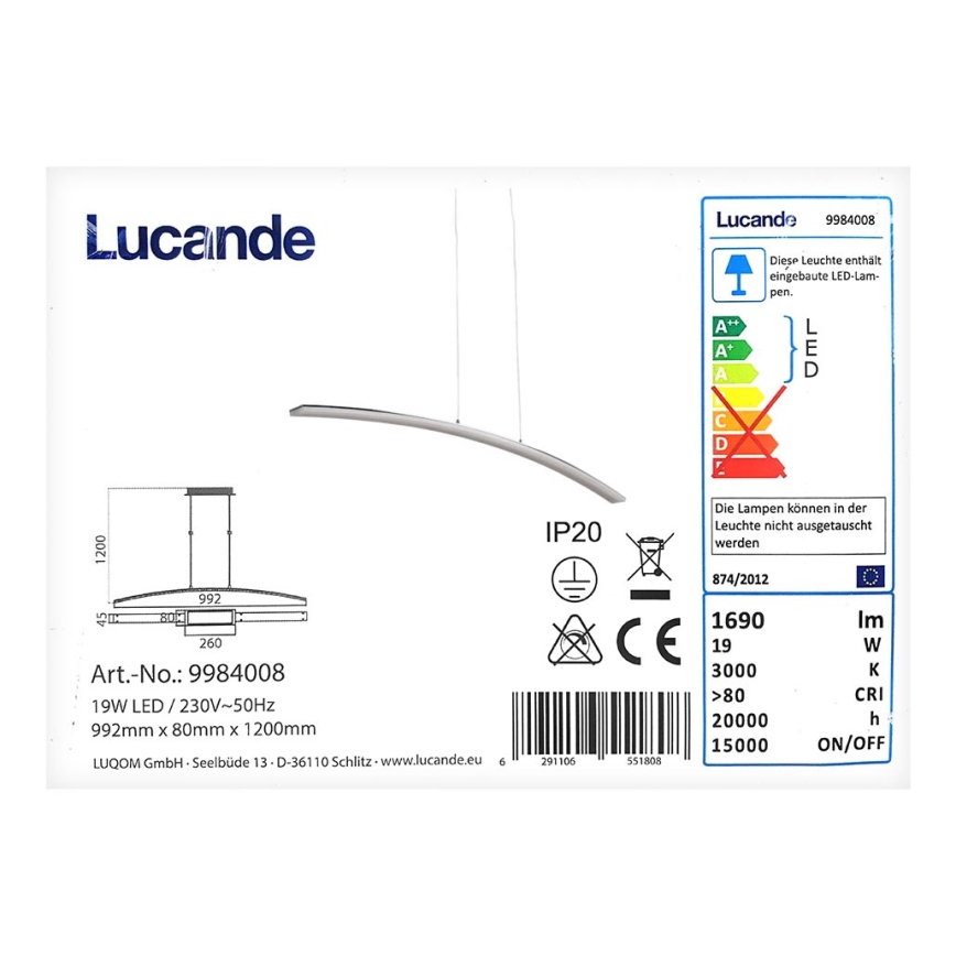 Lucande - LED-kattokruunu johdossa LORIAN LED/19W/230V