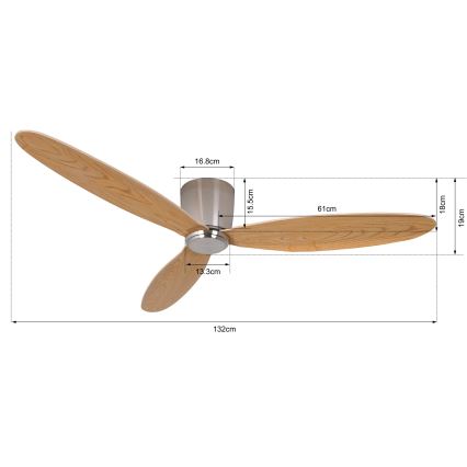 Lucci air 210519 - Kattoilmaisin AIRFUSION RADAR kiiltävä kromi/puu + kaukosäädin