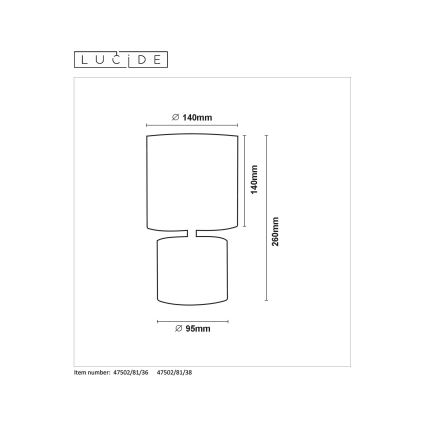 Lucide 47502/81/38 - Pöytävalaisin GREASBY 1xE14/40W/230V kerma