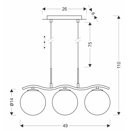 LUMOS-riippuvalaisin ripustuslangalla 3xG9/20W/230V, savunmusta