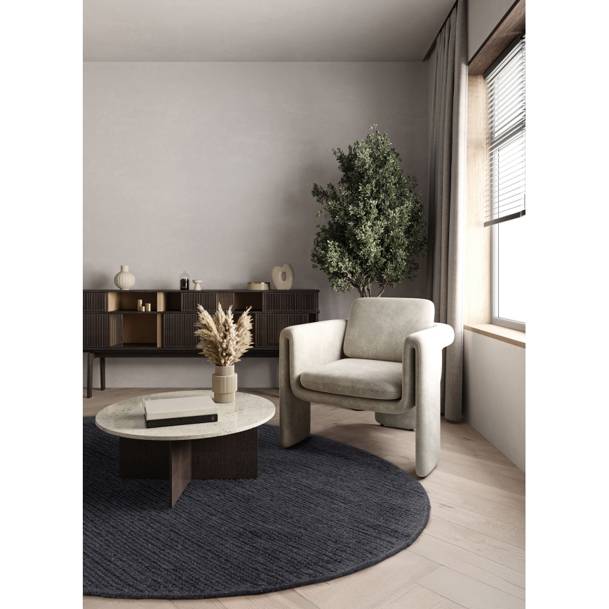Luonnollinen pyöreä FIR WOOL -matto, 160 cm, 2600 g/m2, antrasiitti