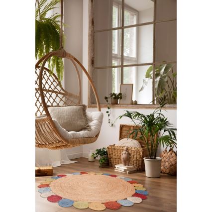 Luonnollinen pyöreä JUTA-matto 120 cm, monivärinen