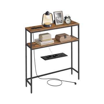 LUVOR konsolipöytä, sisäänrakennetuilla laatikoilla ja USB‑porteilla, 80x20 cm, ruskea/musta
