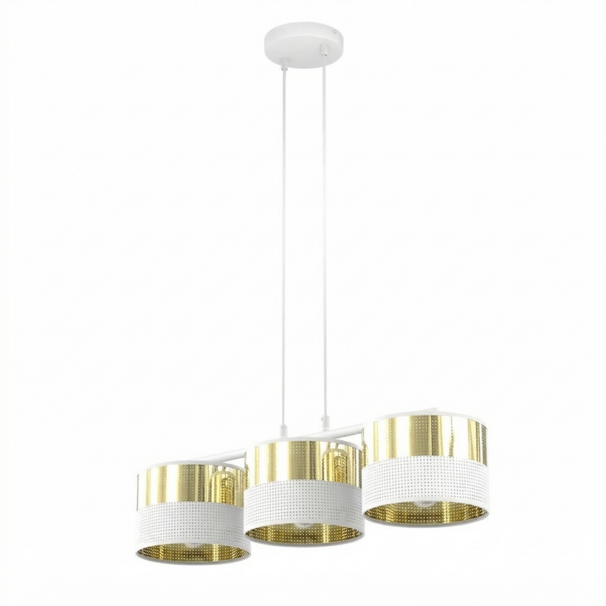 LUX-riippuvalaisin vaijerilla 3xE27/15W/230V valkoinen/kultainen
