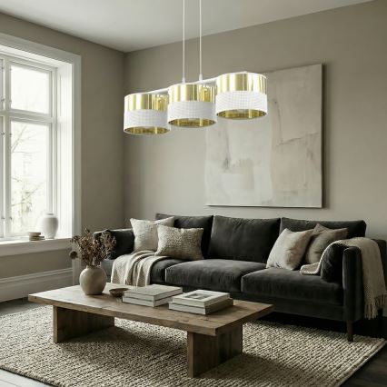 LUX-riippuvalaisin vaijerilla 3xE27/15W/230V valkoinen/kultainen