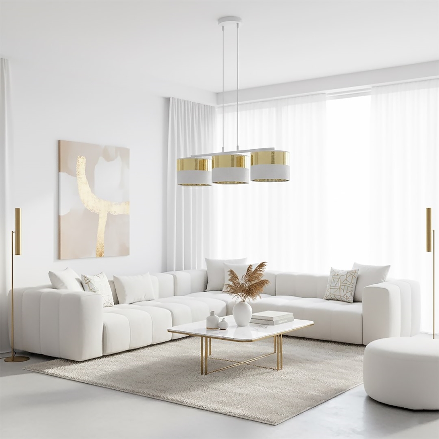 LUX-riippuvalaisin vaijerilla 3xE27/15W/230V valkoinen/kultainen
