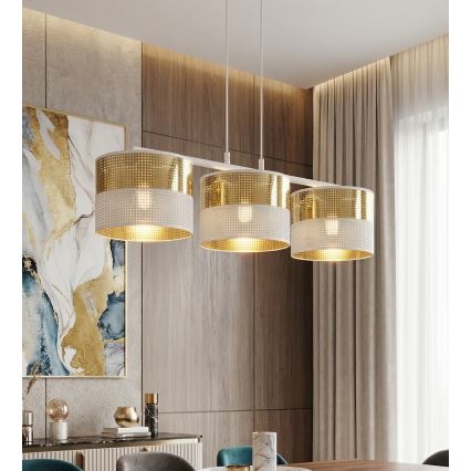 LUX-riippuvalaisin vaijerilla 3xE27/15W/230V valkoinen/kultainen