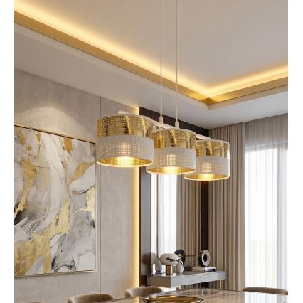 LUX-riippuvalaisin vaijerilla 3xE27/15W/230V valkoinen/kultainen