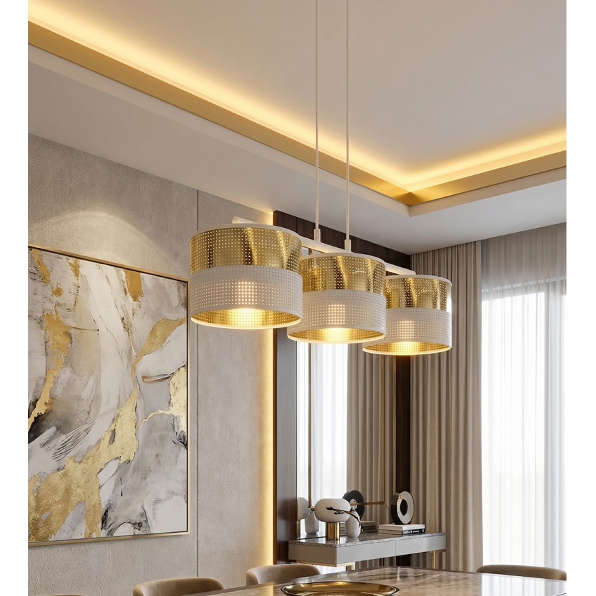 LUX-riippuvalaisin vaijerilla 3xE27/15W/230V valkoinen/kultainen