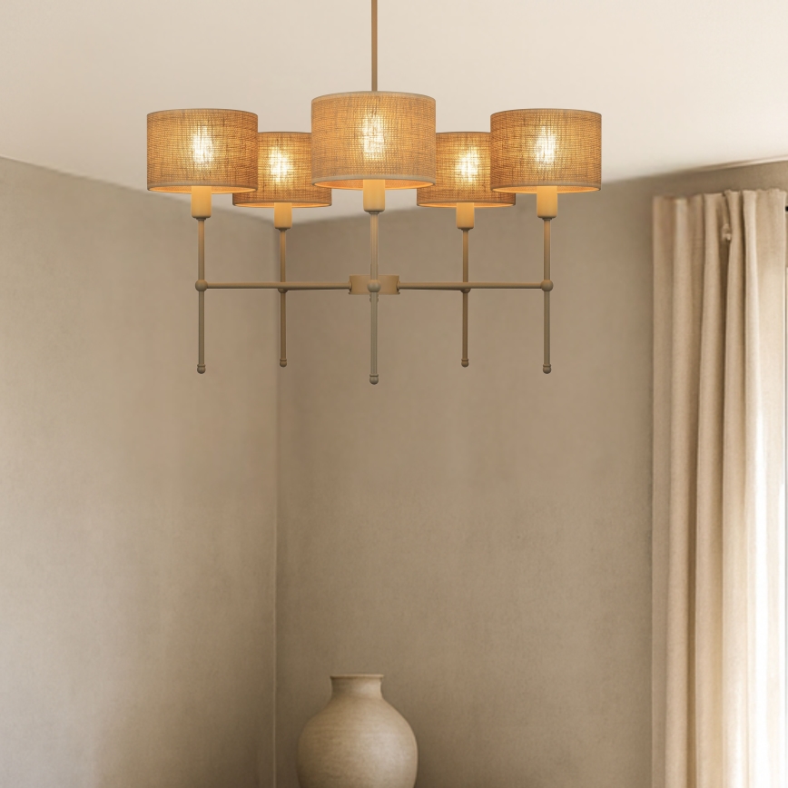 MADELA tankokiinnitteinen kattokruunu 5xE14/40W/230V juutti/beige