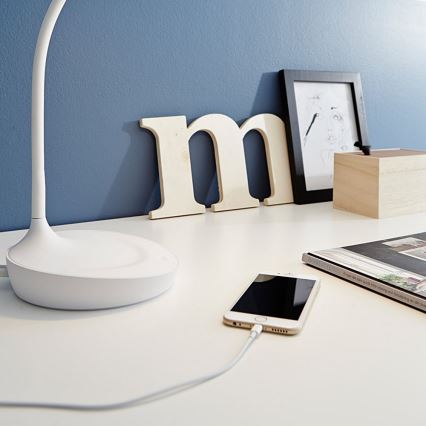Markslöjd 106093 - LED-himmennettävä pöytävalaisin USB SWAN LED / 4,6W / 230V