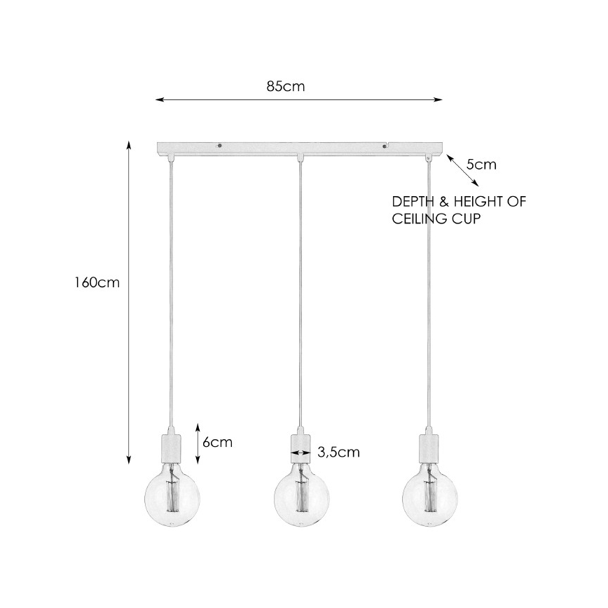 Markslöjd 106335 - Kattokruunu narulla SKY 3xE27/60W/230V