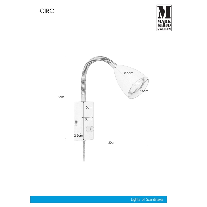 Markslöjd 106588 - Himmennettävä seinävalaisin CIRO 1xGU10/7W/230V