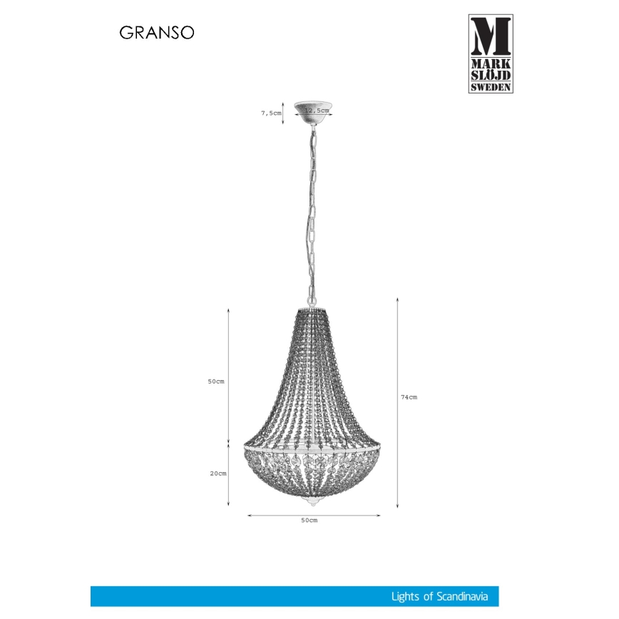 Markslöjd 107028 - Kristalli-ketjukattokruunu GRÄNSÖ 3xE14/40W/230V