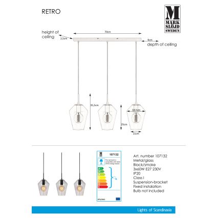 Markslöjd 107132 - Kattokruunu narulla RETRO 3xE27/60W/230V