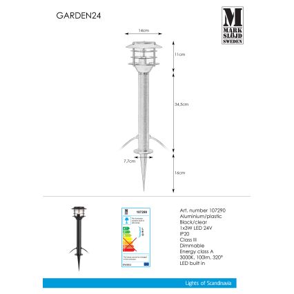 Markslöjd 107290 - LED Ulkovalaisin GARDEN 24 LED/3W/24V 45 cm IP44 musta