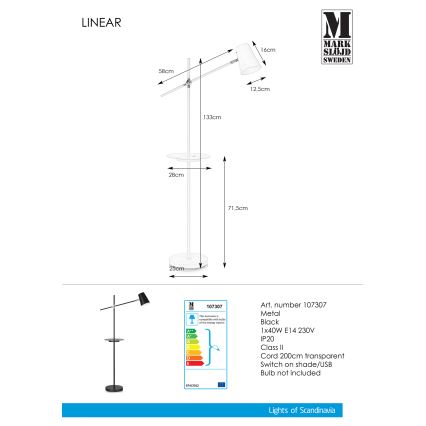 Markslöjd 107307 - Lattiavalaisin USB LINEAR 1xE14 / 40W / 230V
