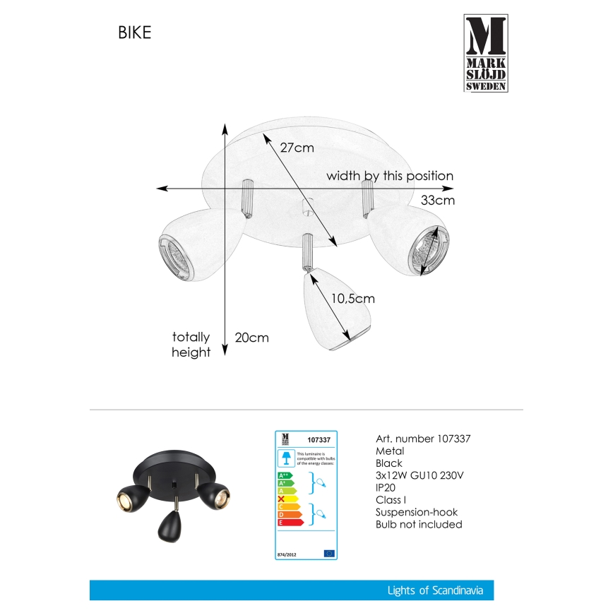 Markslöjd 107337 - Kohdevalo BIKE 3xGU10/12W/230V