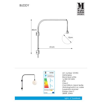 Markslöjd 107494 - Seinävalaisin BUDDY 1xG9/18W/230V