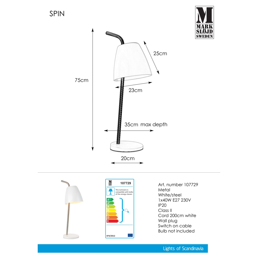 Markslöjd 107729 - Pöytävalaisin SPIN 1xE27/40W/230V