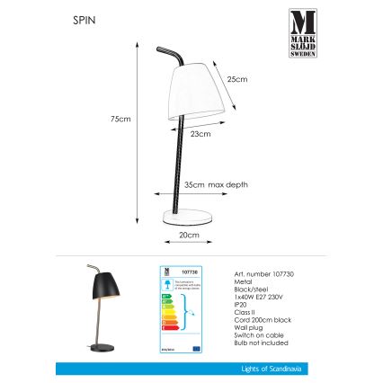 Markslöjd 107730 - Pöytävalaisin SPIN 1xE27/40W/230V