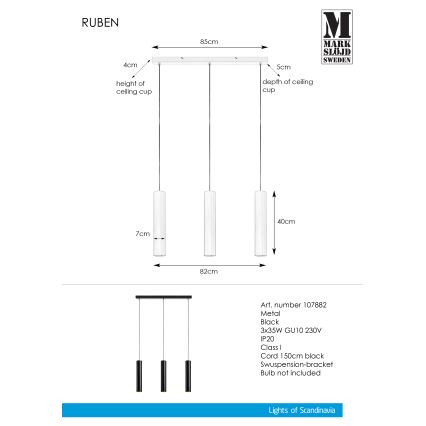 Markslöjd 107882 - Kattokruunu narulla RUBEN 3xGU10/35W/230V