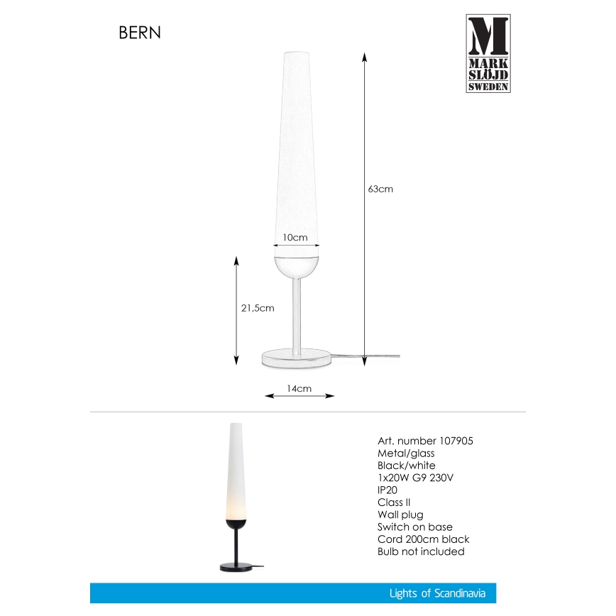 Markslöjd 107905 - Pöytävalaisin BERN 1xG9/20W/230V