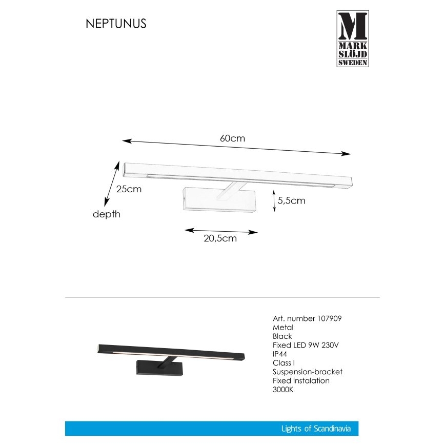 Markslöjd 107909 - LED-peilivalaisin kylpyhuoneeseen NEPTUNUS LED/9W/230V IP44