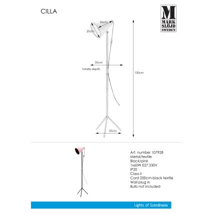 Markslöjd 107928 - Lattialamppu CILLA 1xE27/60W/230V