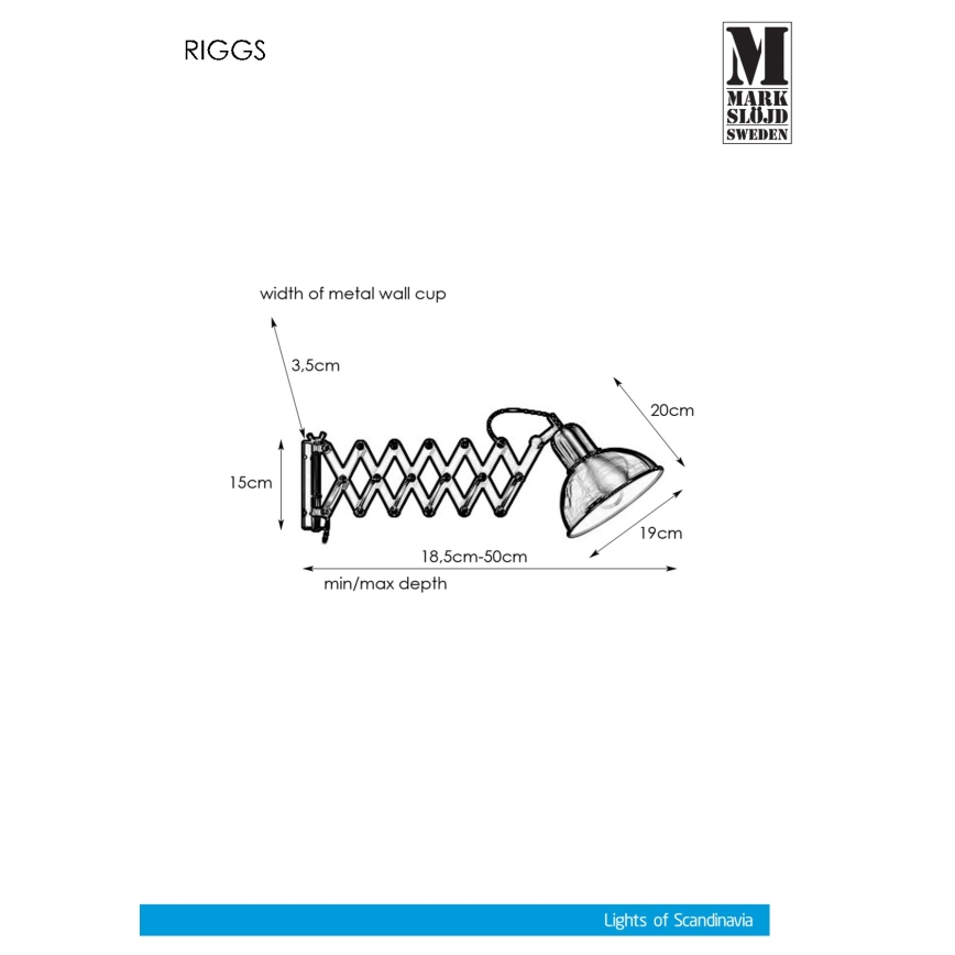 Markslöjd 108104 - Seinävalaisin RIGGS 1xE27 / 60W / 230V messinki
